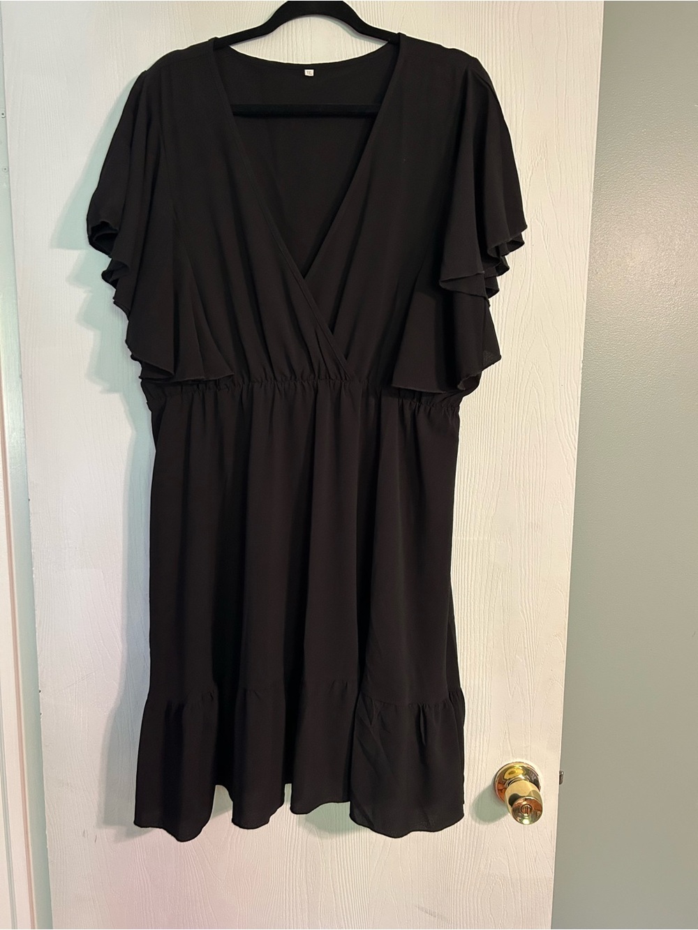 Women's Black V-Neck Flutter Sleeve Dress